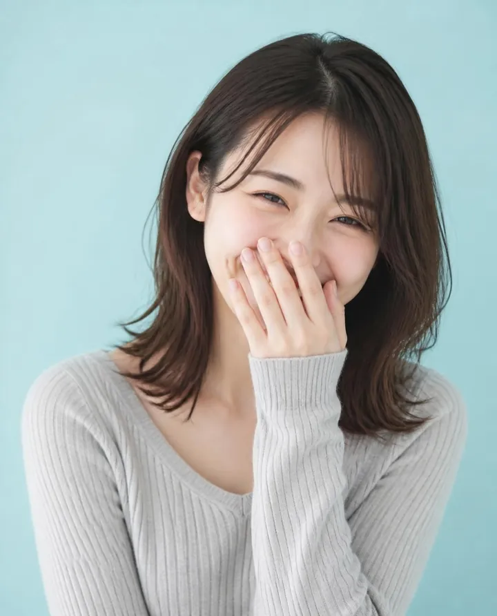 口元を手で隠して笑う女性のイメージ写真